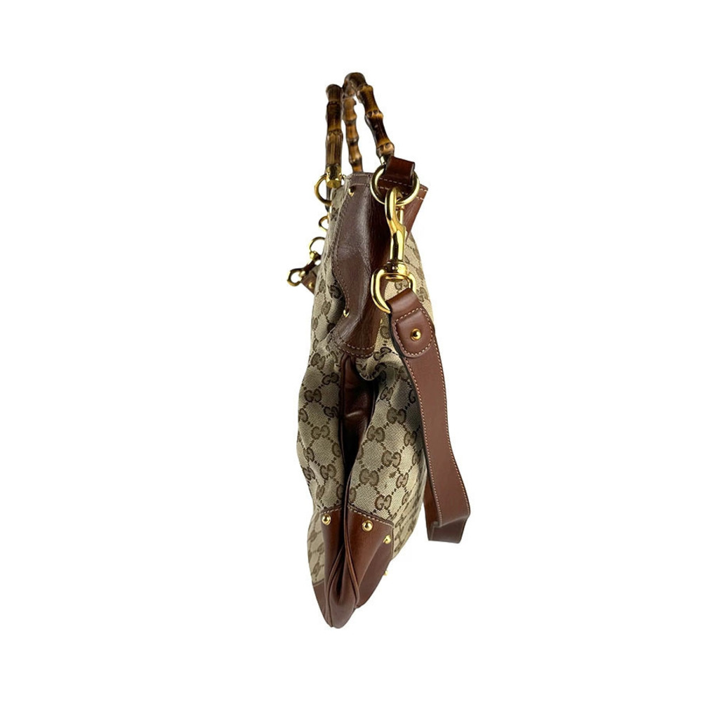 Gucci Bag Handbag Brown Leather Canvas Shoulder GG Bamboo Brown